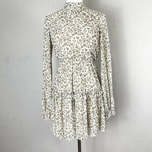 Sadie &‎ Sage Dress Long Sleeve Brown Ditsy Floral Mesh High Neck Mini Sz XS NEW